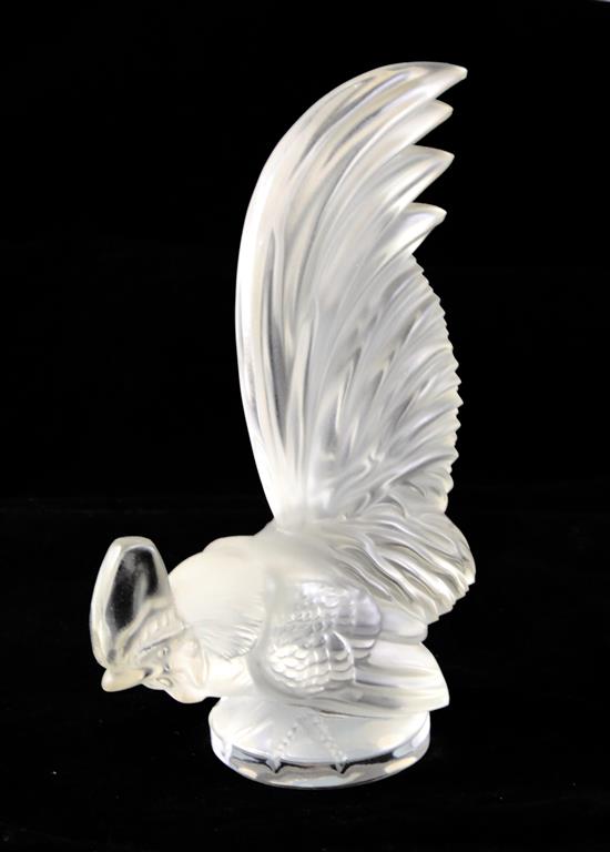 A Lalique glass frosted glass car mascot Coq Nain, 8in.